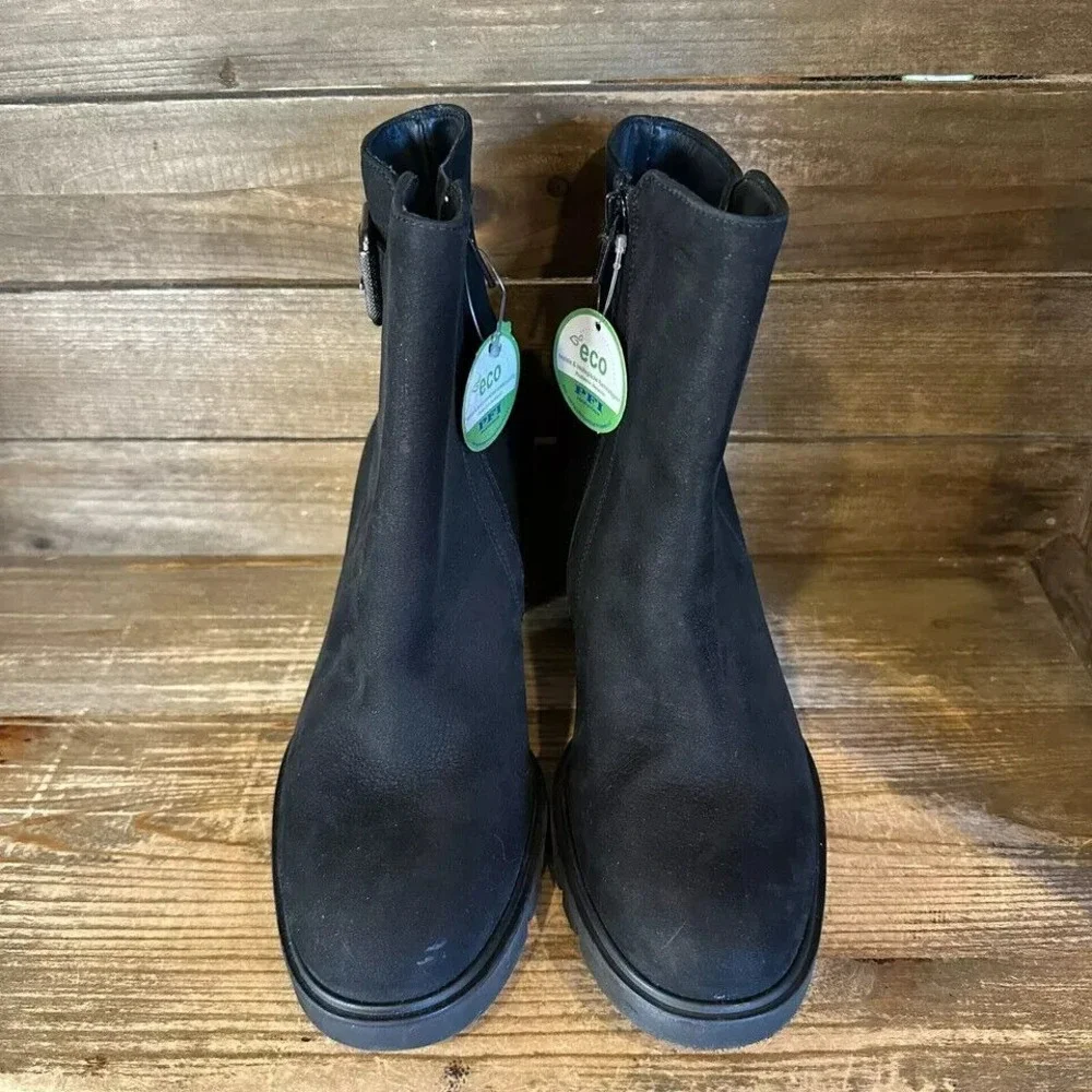 New Womens Paul Green‎ Selma Black Nubuck Leather Heeled Ankle Boots Size 8 M